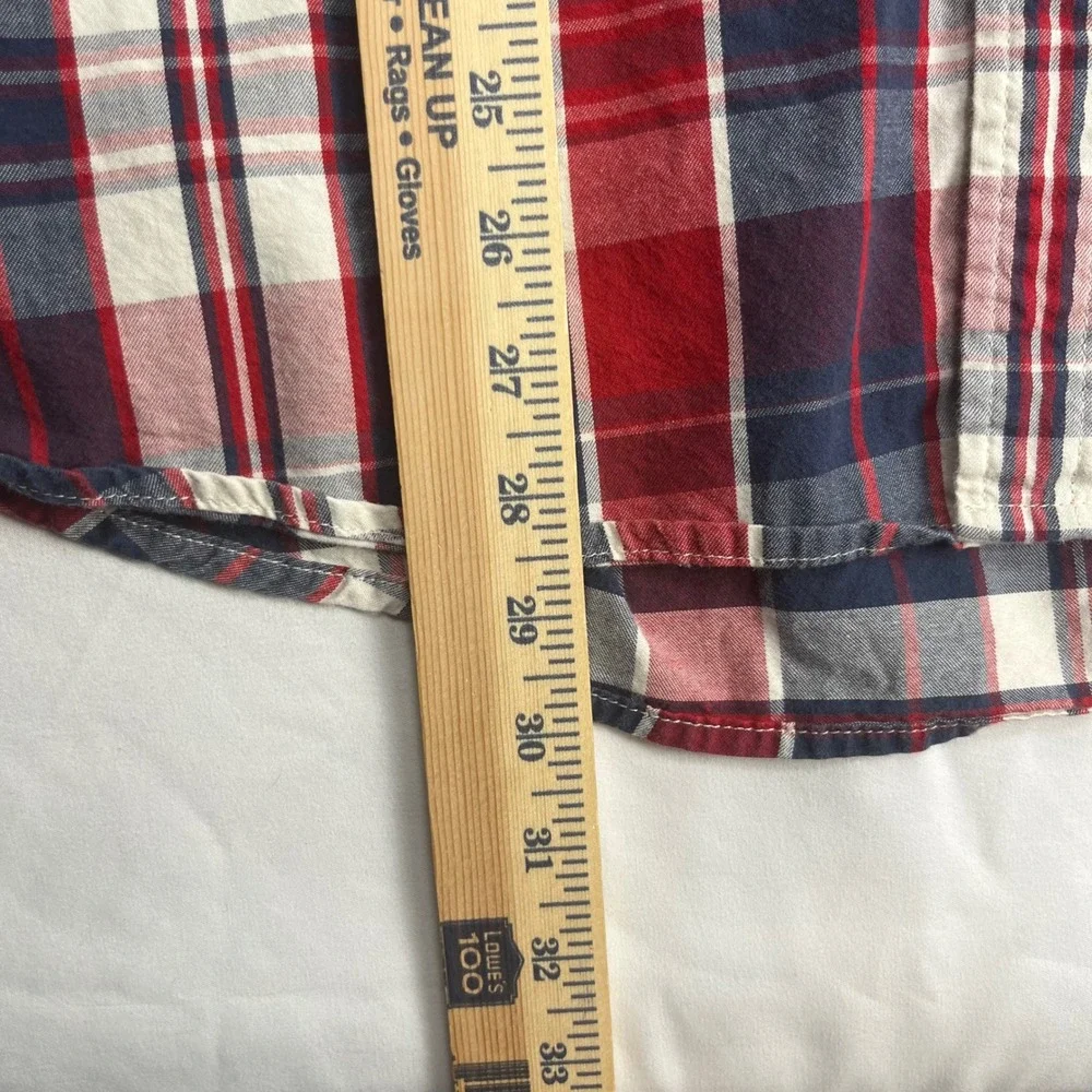 Levi's Western Pearl Snap Shirt XXL Red‎ Blue Plaid Long Sleeve Cotton Yoke